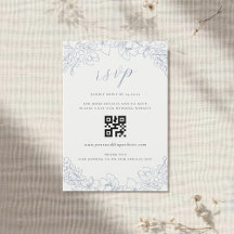 Diskret blå blomsterbröllop QR-kod RSVP