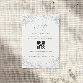 Diskret blå blomsterbröllop QR-kod RSVP OSA Kort