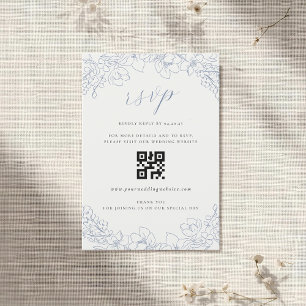 Diskret blå blomsterbröllop QR-kod RSVP OSA Kort