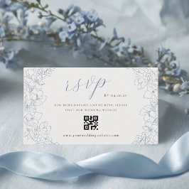 Diskret blå blomstermönstrad bröllops QR-kod RSVP Tilläggskort