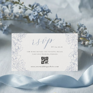 Diskret blå blomstermönstrad bröllops QR-kod RSVP Tilläggskort