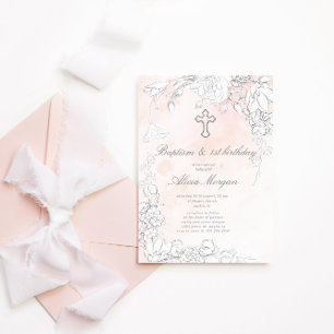 Diskret Blommigt - Baptism och första födelsedag Inbjudningar