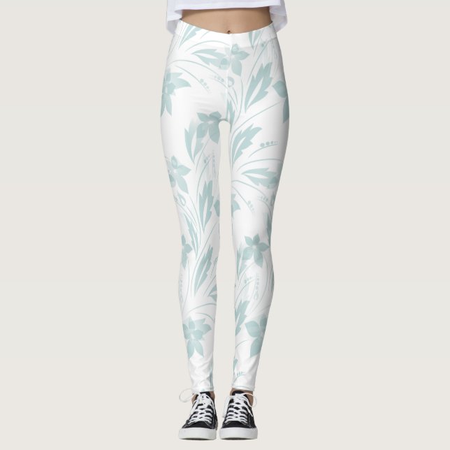 Diskret Blommigt i Blues Leggings (Framsida)
