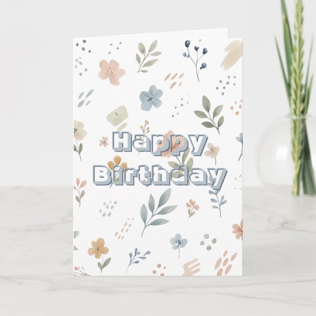 Diskret blomstermotiv, Grattis på födelsedagen  Kort (Framsida)
