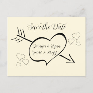Diskret Cream Calligraphy-hjärthändelser Spara dat Vykort