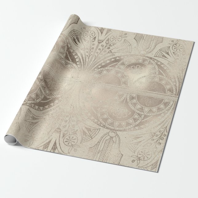 Diskret egyptisk Blommigt och Geometric Ornamentat Presentpapper (Utrullad)