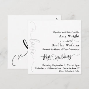 Diskret, Elegant Typography Black på Vita Bröllop Inbjudningar