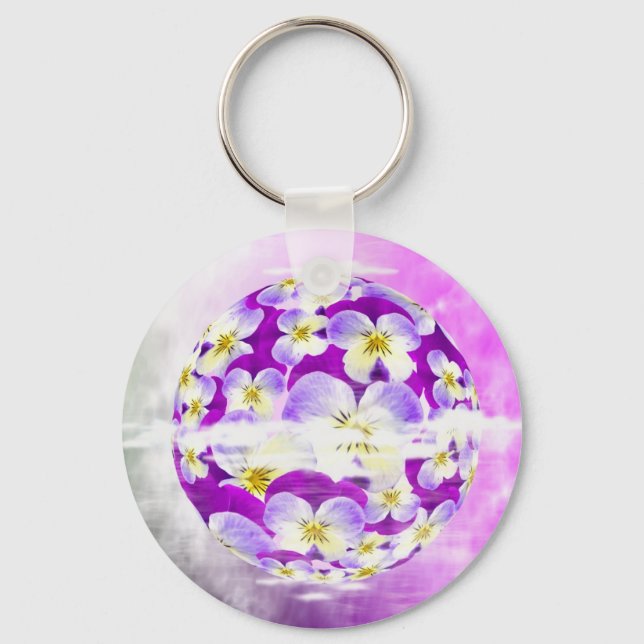 Diskret, enkel Violet Pansy-blomma mönster-glob Nyckelring (Framsida)