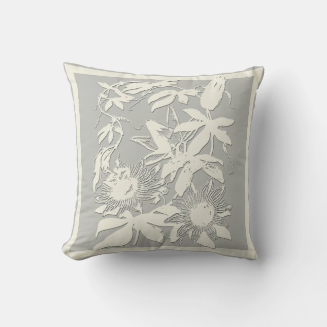 Diskret Grått och vit Blommigt Pillow Kudde (Framsida)