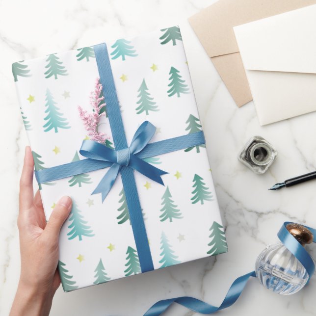 Diskret grönt träd jul presentpapper (Gifting)