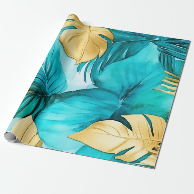 Diskret Guld-dekorfärg vattenfärgsdesign Presentpapper (Utrullad)