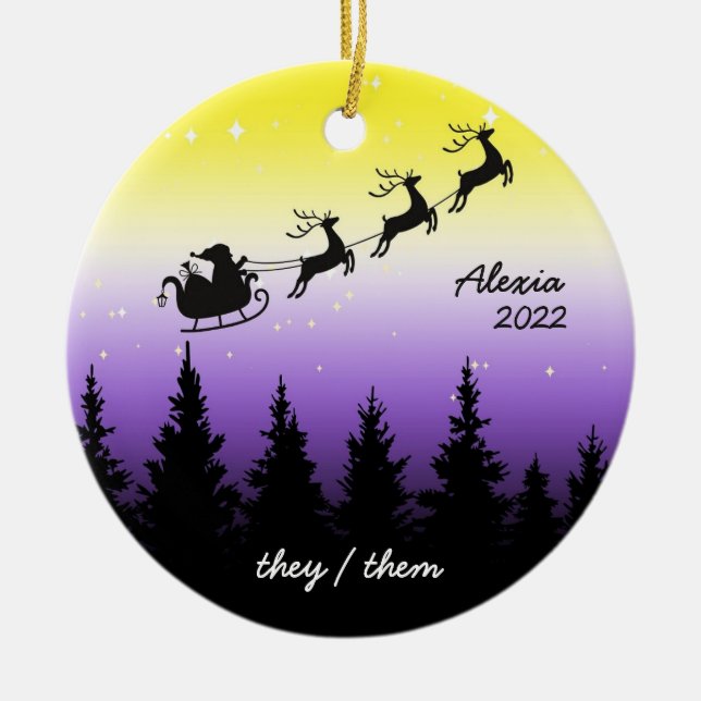 Diskret icke-binärt pride-christmas julgransprydnad keramik (Framsidan)
