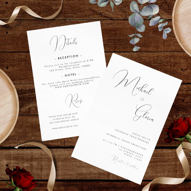 Diskret kalligrafi minimalistisk allt-i-ett QR-kod Inbjudningar (Skapare uppladdad)