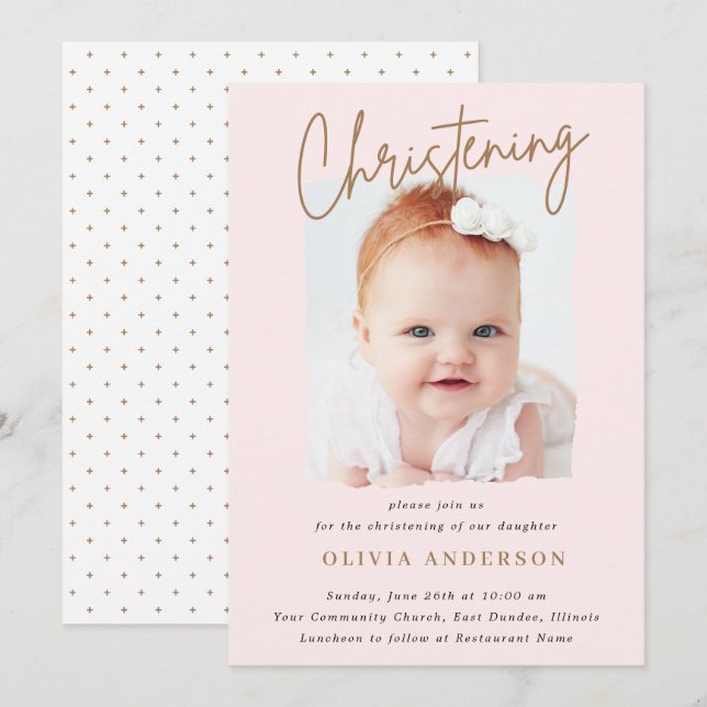 Diskret Kor handskrivet skript Christening Photo Inbjudningar (Fram/baksida)