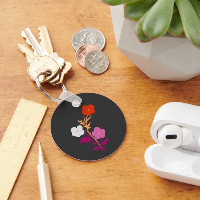Diskret Lesbisk Flagga Flowers Nyckelring (Skrivbord)