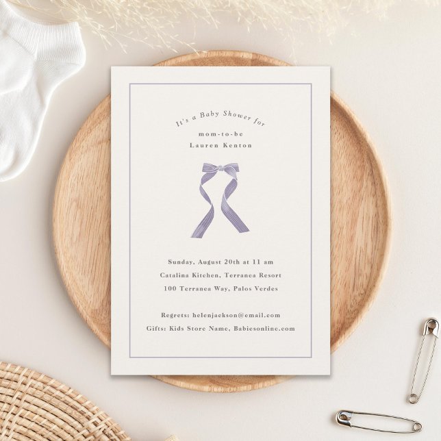 Diskret Lila Bow Classic Girl Baby Shower Inbjudningar (Skapare uppladdad)