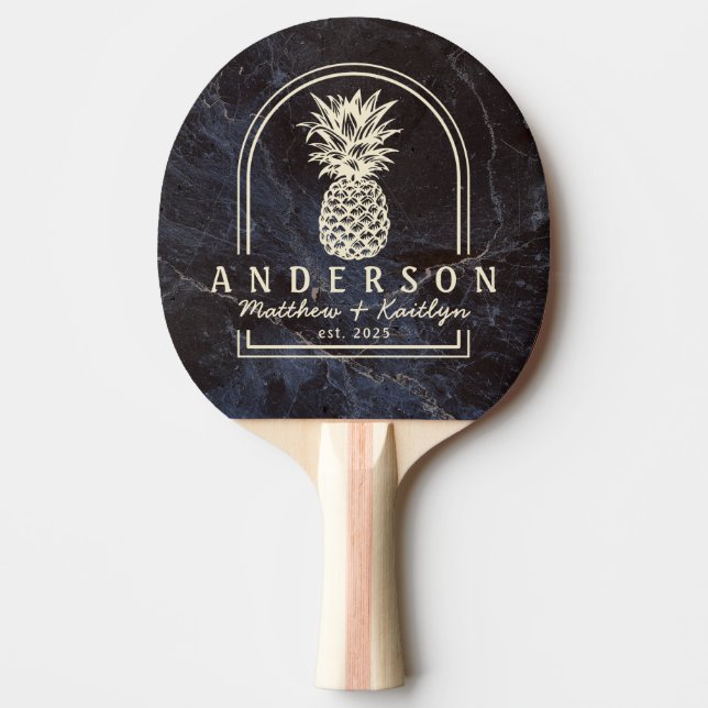 Diskret Mörk Sten Ananas Bröllopsbåge & Namn Pingisracket (Framsidan)