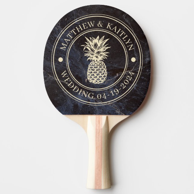 Diskret Mörk Sten Ananas Bröllopskam & Namn Pingisracket (Framsidan)