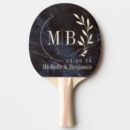 Diskret Mörk Sten  Blad Vigsel Monogram Pingisracket