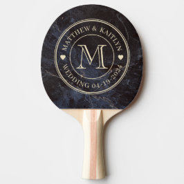 Diskret Mörk Stens Bröllopsmonogram Hjärtan Pingisracket
