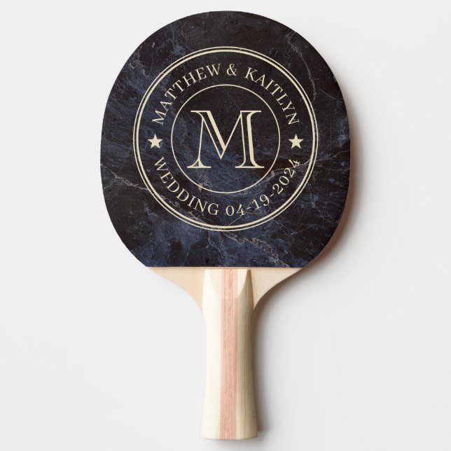 Diskret Mörk Stens Bröllopsmonogram Stjärna Pingisracket (Framsidan)