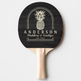 Diskret Mörk Trä Ananas Bröllopsbåge & Namn Pingisracket
