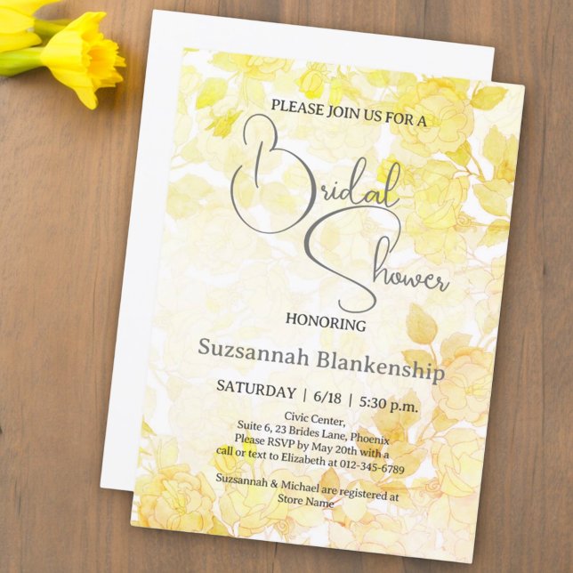 Diskret Pastell Blommig Bakgrund Bröllopsdusch  Inbjudningar (bridal shower invitation floral front and white back)