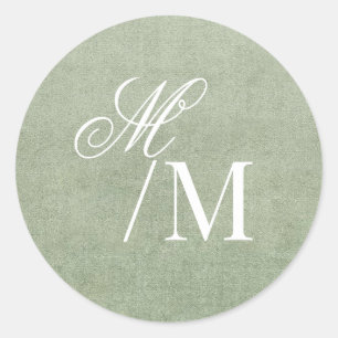 Diskret Pastell Sagegrön Monogram Bröllop Runt Klistermärke