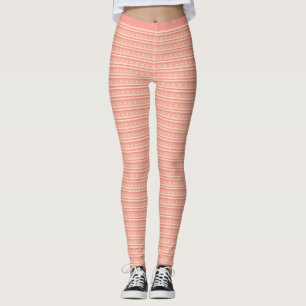 Diskret Rosa Peach Stars Rand Mönster Fitness Leggings