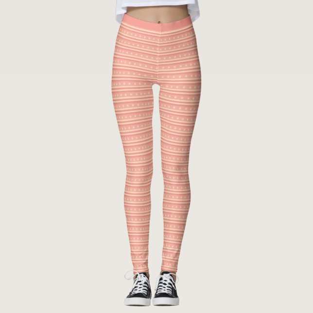 Diskret Rosa Peach Stars Rand Mönster Fitness Leggings (Framsida)