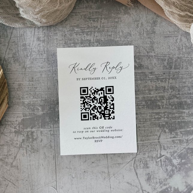 Diskret svart kalligrafi QR-kod RSVP Tilläggskort (Skapare uppladdad)
