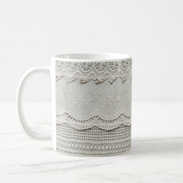 Diskret vitt snöre, textilnäring. kaffemugg (Vänster)