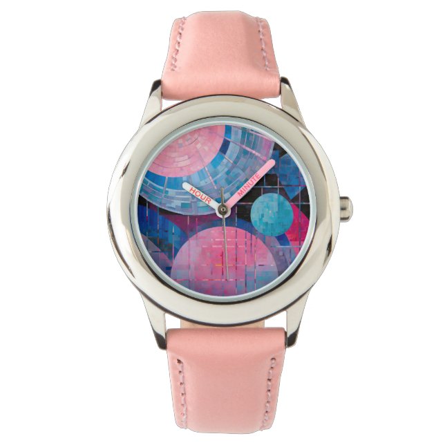 Diskreta skuggor av blått och Rosa i Abstrakt Armbandsur (Framsida)