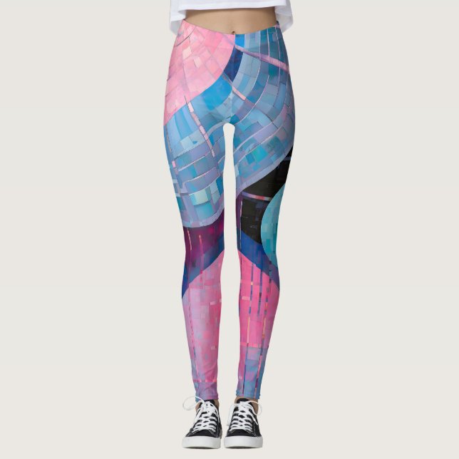 Diskreta skuggor av blått och Rosa i Abstrakt Leggings (Framsida)
