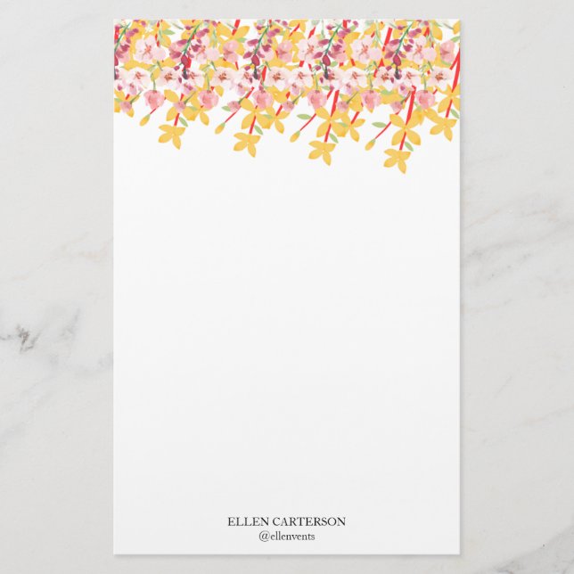 Diskreta trädgårdsblommor Monogram brevpapper (Framsida)