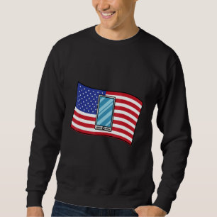 diskuterar politik USA flagga smartphone Lång Ärmad Tröja