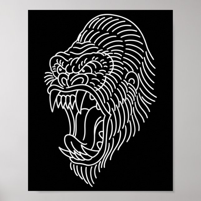 Disline Tattoo för American Traditional Gorilla He Poster (Framsidan)