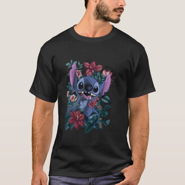 Disney Lilo & Stitch Floral Garden Character Art T Shirt (Framsida)