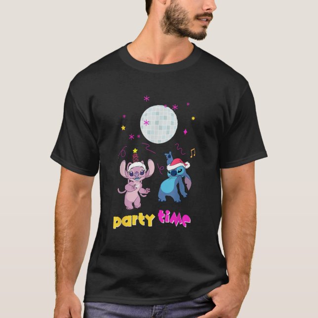 Disney Lilo Stitch jul Party Time Stitch Ang T Shirt (Framsida)