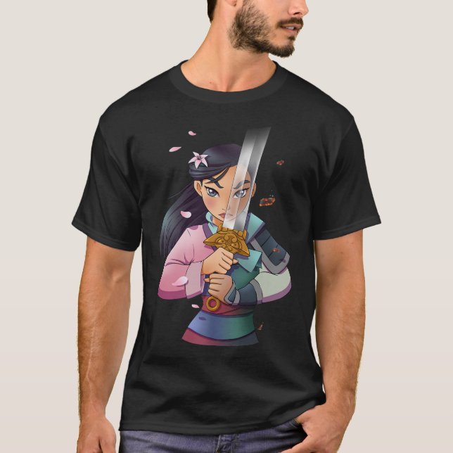 Disney Mulan Anime Half Girl Half Warrior Premium  T Shirt (Framsida)