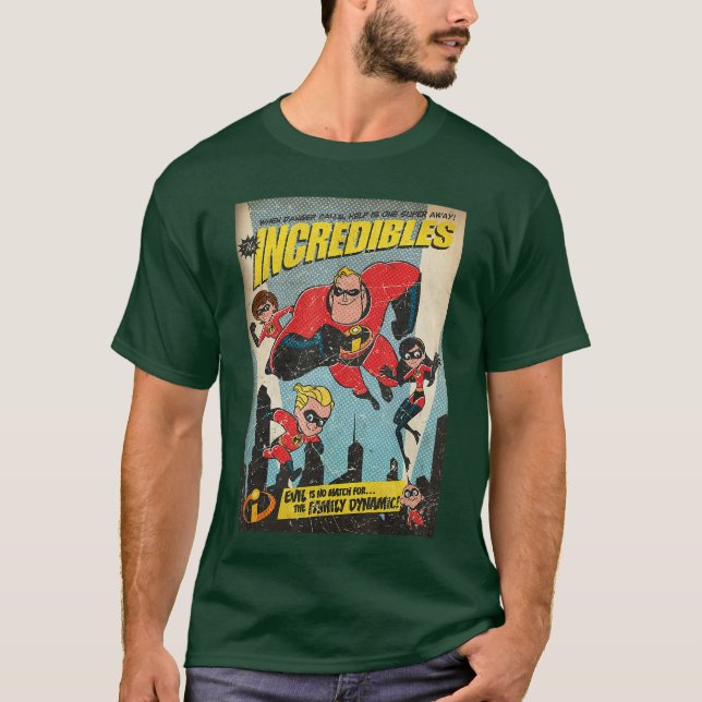 Disney Pixar The Incredibles Family Group Comic Vi T Shirt (Framsida)