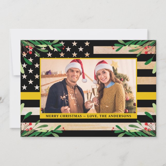 Dispatcher 911 Christmas Custom Photo Gold Flag Julkort (Framsida)