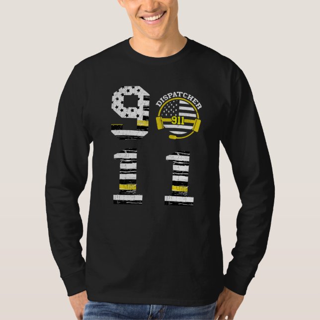 Dispatcher 911 Operatör Tunn Gul Linje Kärlek Disk T Shirt (Framsida)