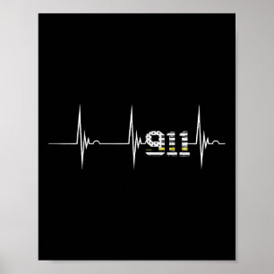 Dispatcher 911 Vintage Usa Flagga Hjärtfrekvens Ek Poster