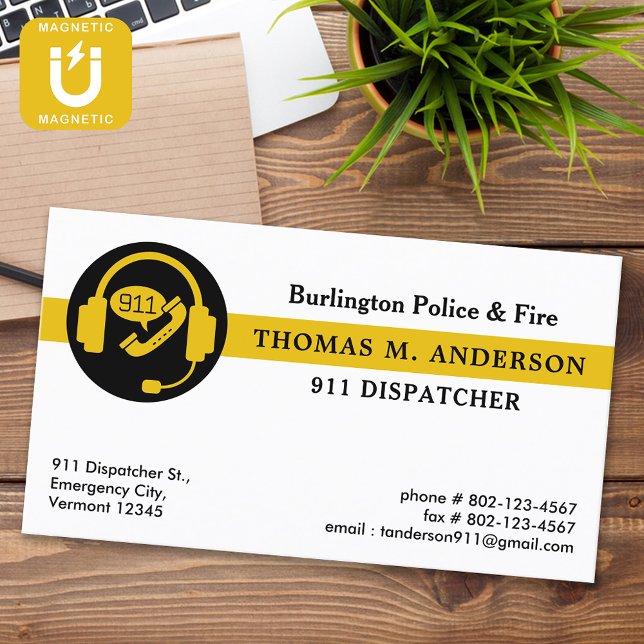 Dispatcher Anpassningsbar Modern Akut Services 911 Magnetiska Visitkort (Skapare uppladdad)