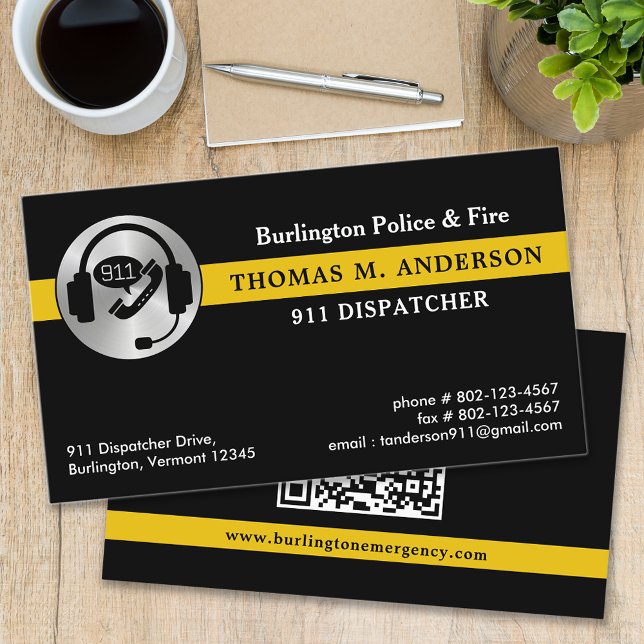 Dispatcher Anpassningsbar Thin Guld Line 911 Logot Visitkort (Skapare uppladdad)