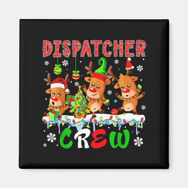 Dispatcher Crew Three Cute Santa Elf Reindeers Xma Magnet (Framsidan)