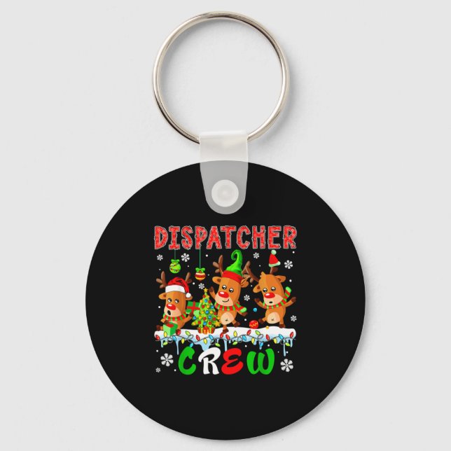 Dispatcher Crew Three Cute Santa Elf Reindeers Xma Nyckelring (Framsida)