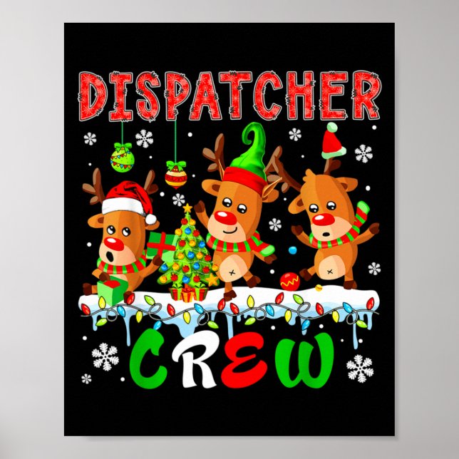Dispatcher Crew Three Cute Santa Elf Reindeers Xma Poster (Framsidan)