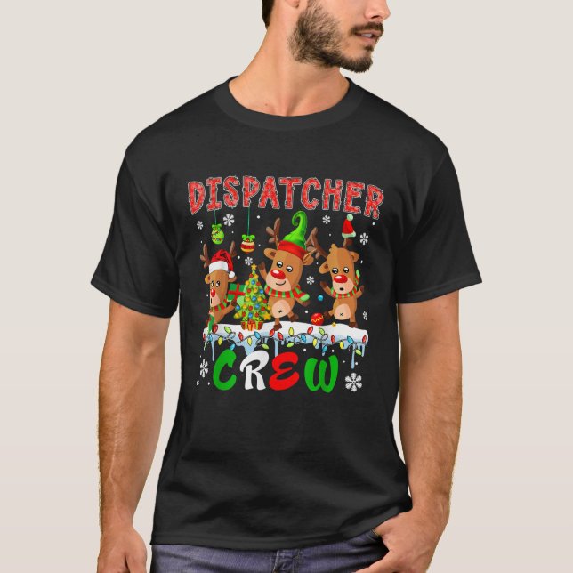 Dispatcher Crew Three Cute Santa Elf Reindeers Xma T Shirt (Framsida)